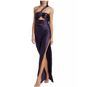 THE SEI Silk Asymmetrical Bandeau One-shoulder Cut Out Gown Fig Purple size 8